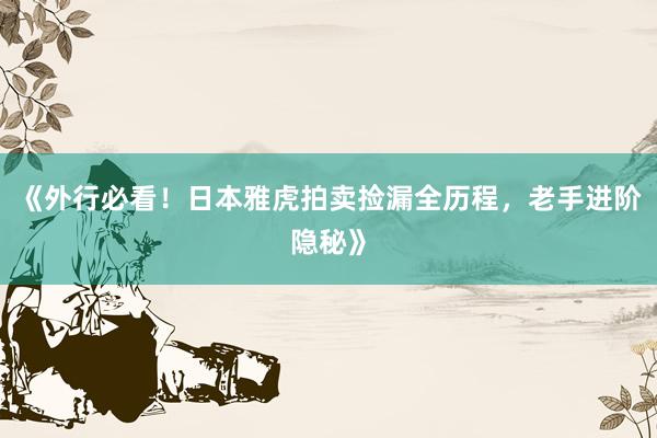 《外行必看！日本雅虎拍卖捡漏全历程，老手进阶隐秘》